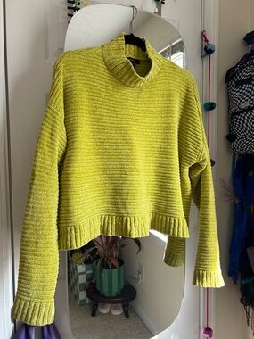 Forever 21 Bright Lime Ribbed Cowl Cropped Sweater